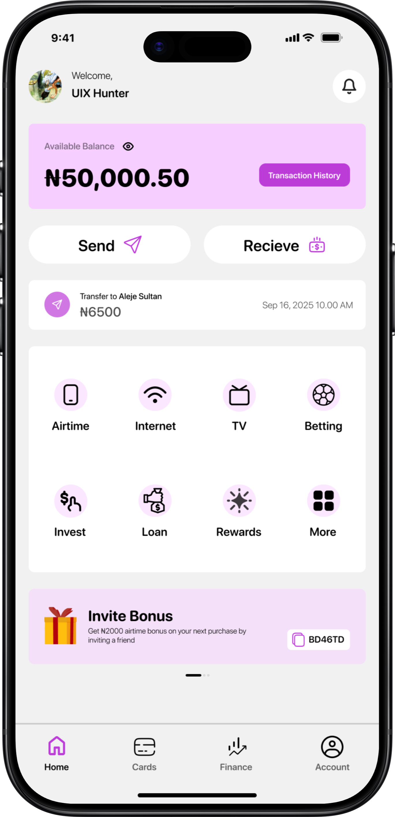 Fintech app iPhone mockup